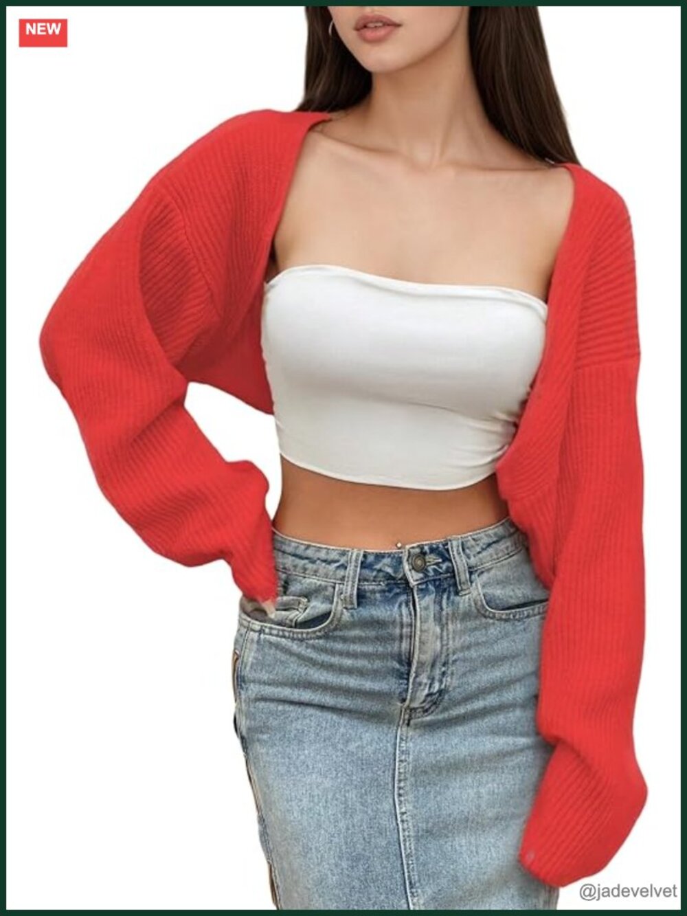 Open Front Rib Knit Crop Cardigan Shrug Bolero Long Puff Sleeve Y2K